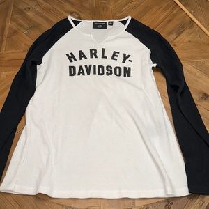 Ladies Harley-Davidson Notch Neck Black & White Thermal Shirt